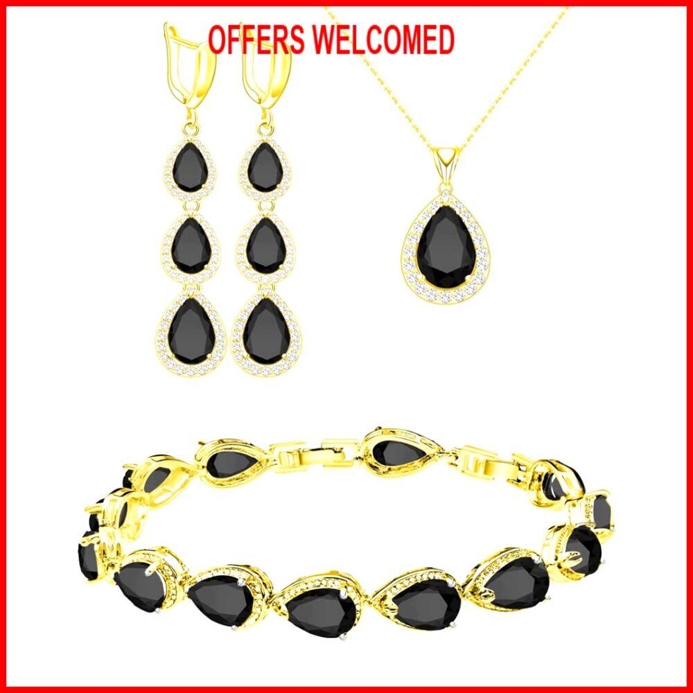 Gold Plated Created Blue Sapphire Jewelry Set with Gift Box